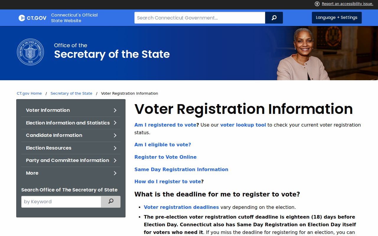 New Haven residents directory voter information route from Connecticut Secretary of the State