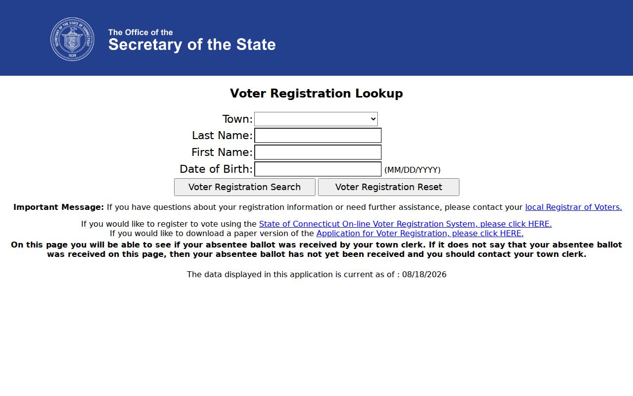 New Haven resident lookup Connecticut voter lookup form