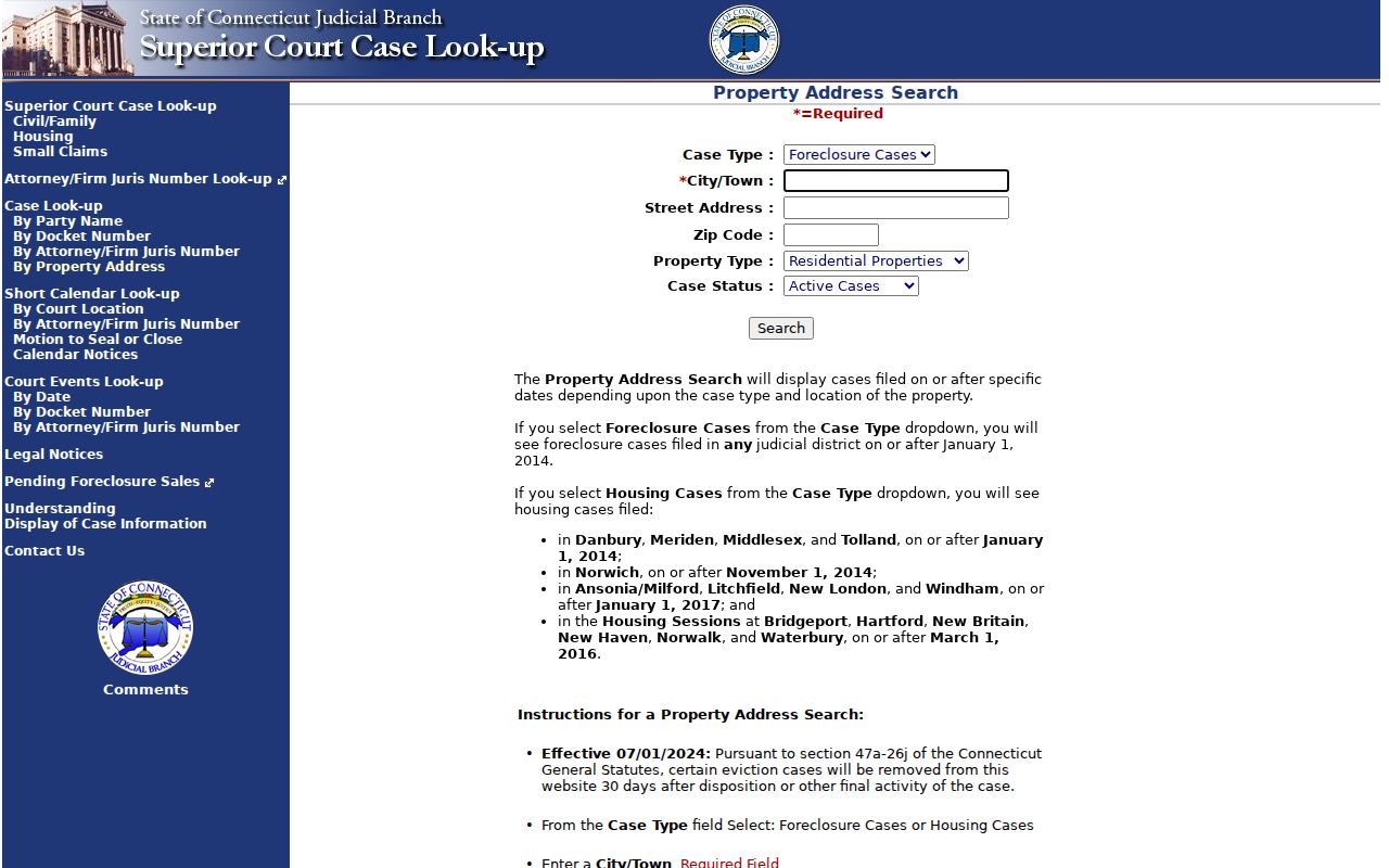 New Haven street directory Connecticut Judicial Branch property address search