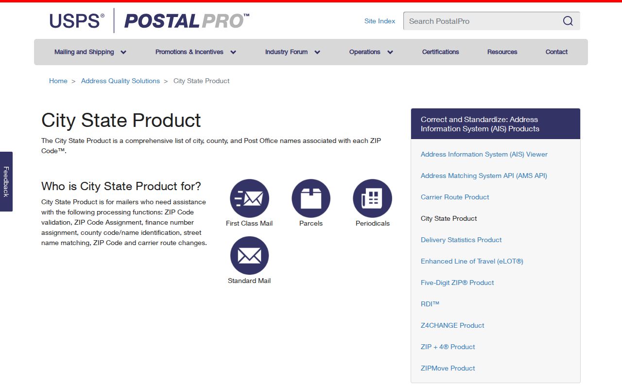 New Haven ZIP code directory USPS City-State Product fields